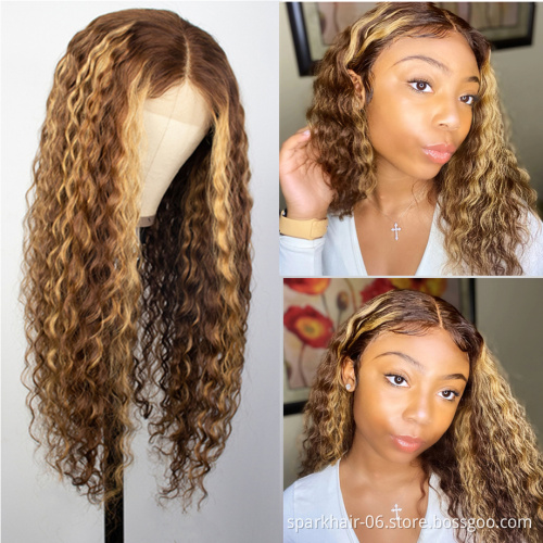 Highlight Wig Vendor Wholesale 1B Blonde /#30 Ombre Hair Wig With Dark Roots Mink Peruvian Virgin Human Hair HD Lace Front Wig